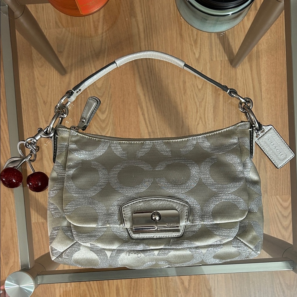Coach Metallic Silver and Taupe Shoulder Bag